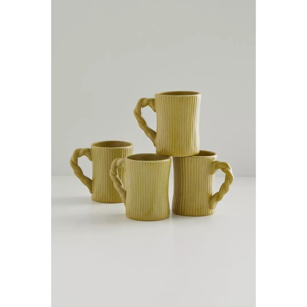 Cyrus Etched Mug Set (of 4) in Chartreuse Green
